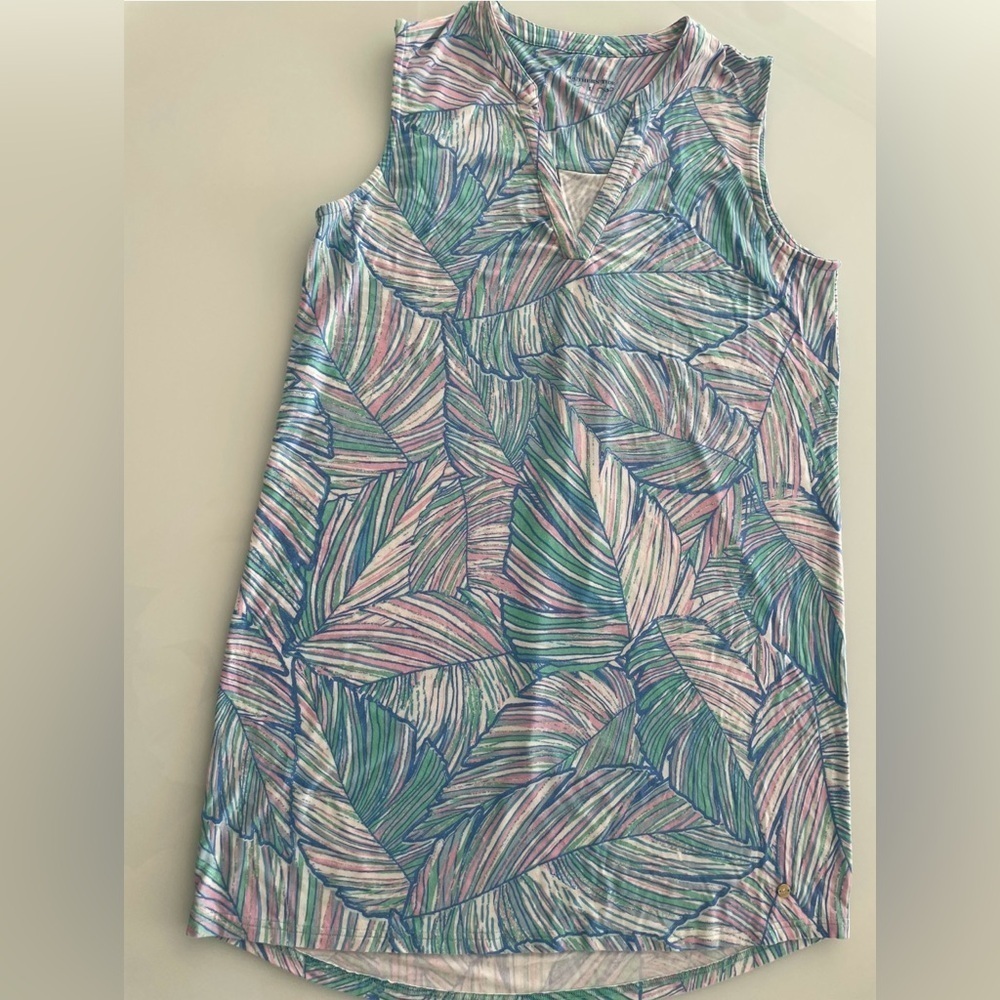 Southern Tide Tank Dress Size Large Multicolor Sleeveless Vneck Leaf Print